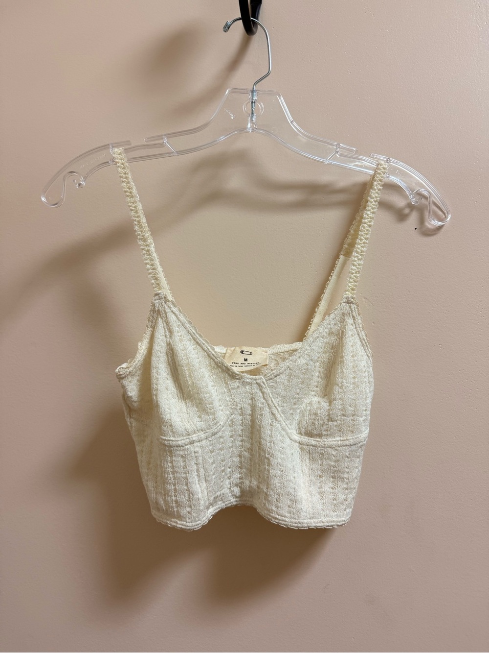 Pins & Needles Cream Lace Knit Cropped Top